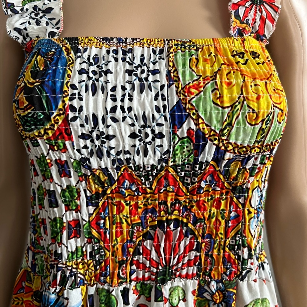 Bellambra 100% Cotton Made In Italy Multi Floral Midi Dress Size L - Picture 4 of 12